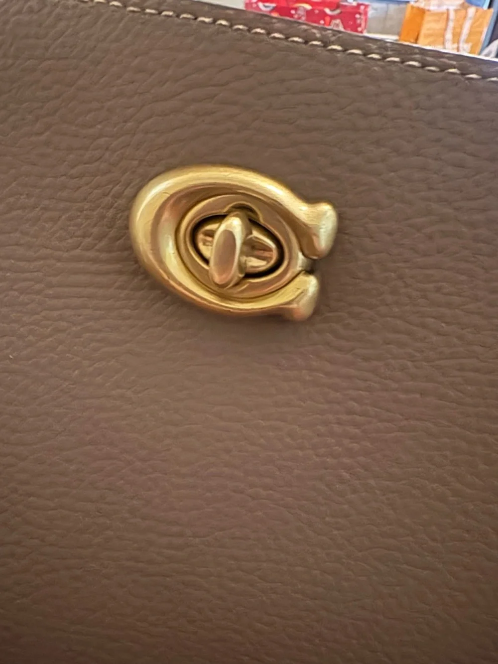 Coach Leather Tote with Gold Turn-Lock - Picture 4 of 9